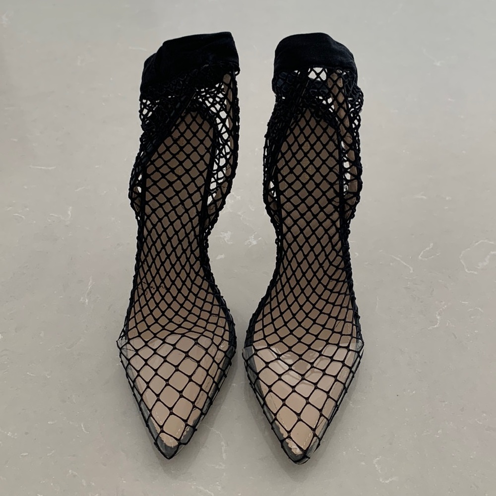 PLT fishnet sock heels